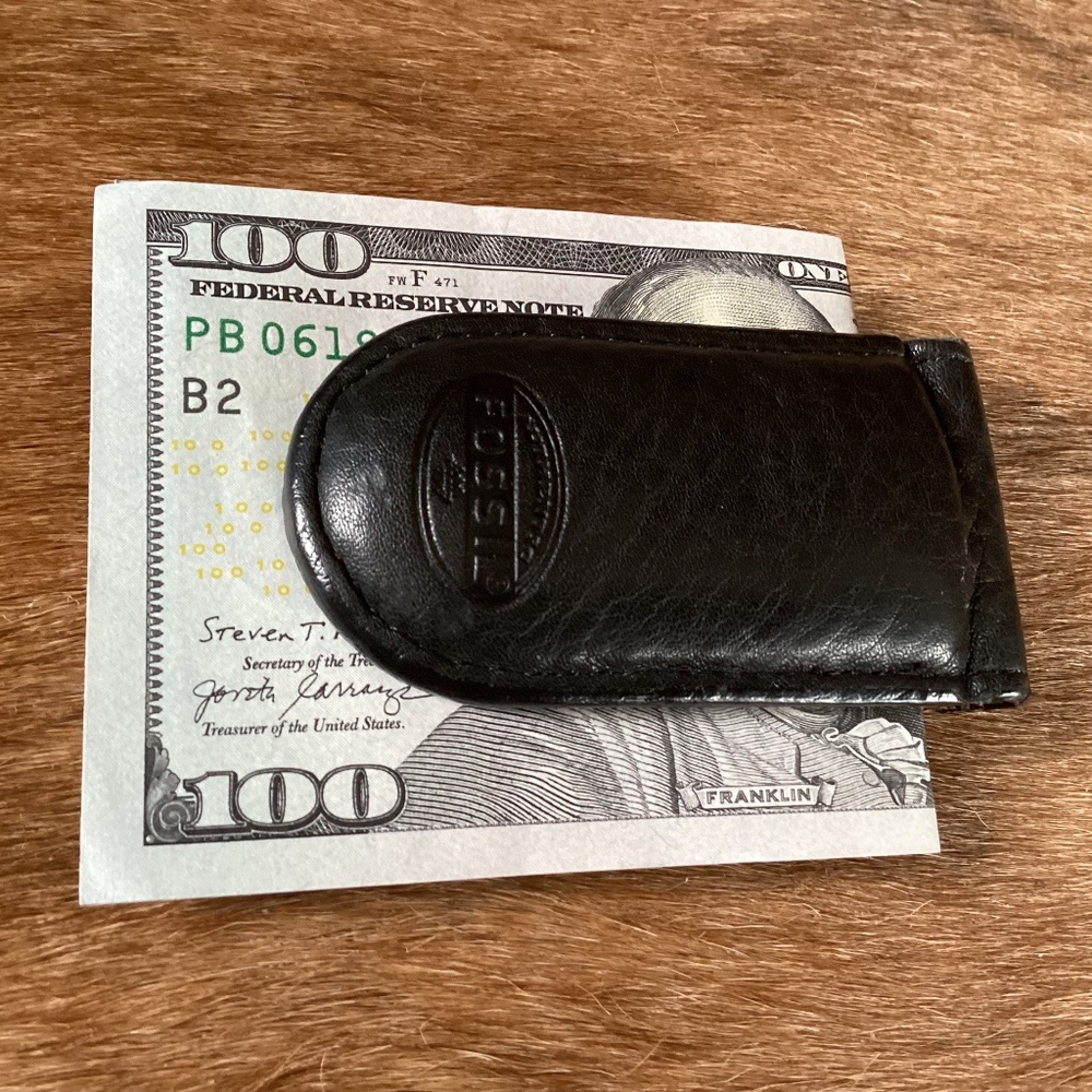 Fossil Black Leather Money Clip
